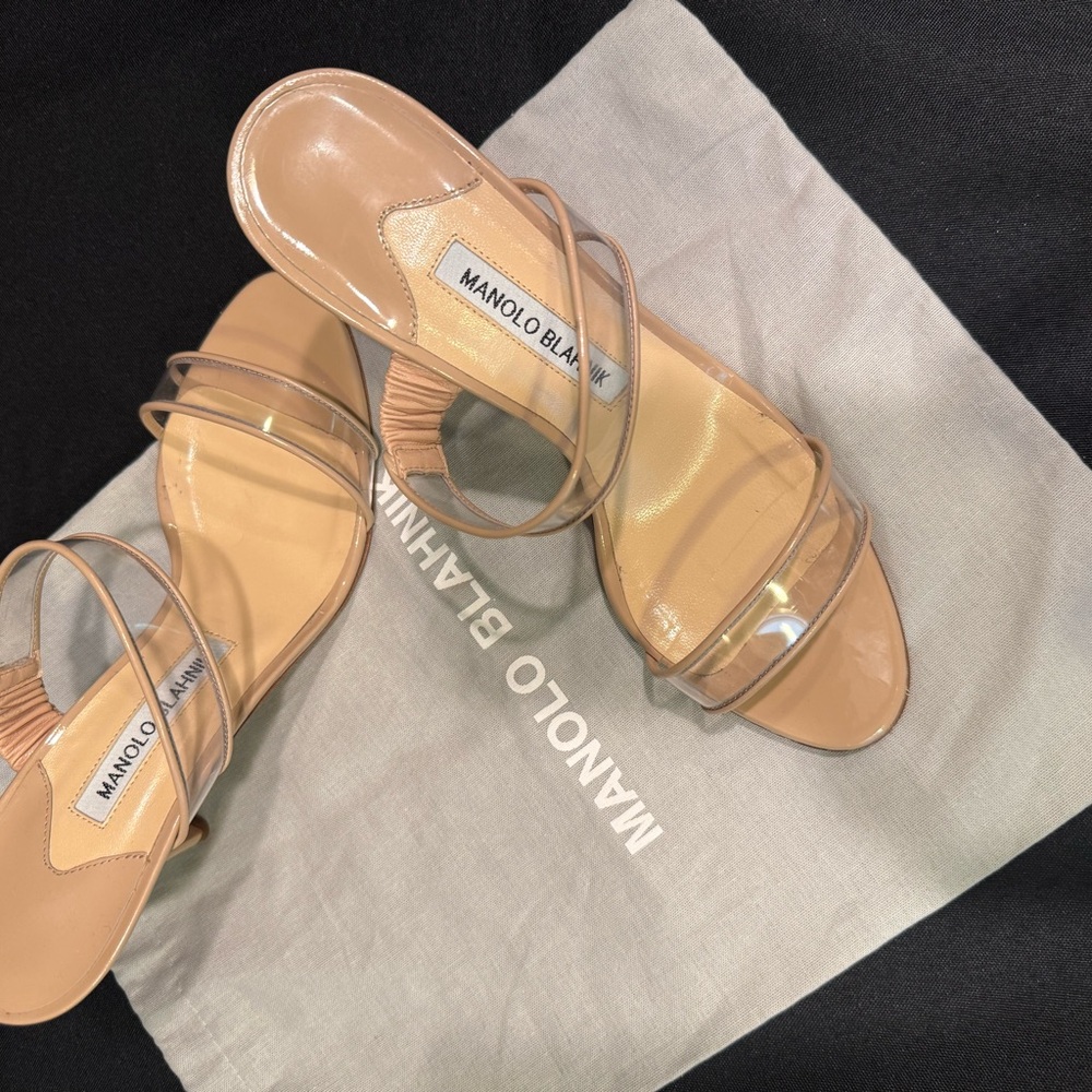 Manolo Blahnik Cream Tan Heels Stiletto Mule - Picture 12 of 13